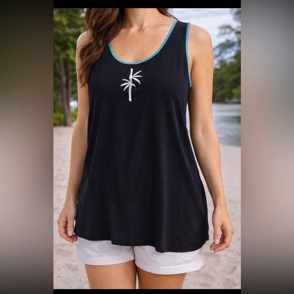 Bob Mackie tank top Black silk embroidered sleeveless artsy blouse size large